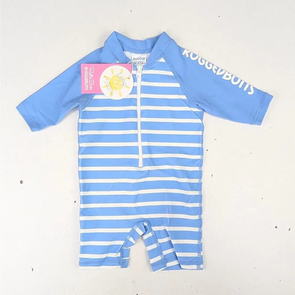 Rugged Butts Infant 0-3 Months Light Blue/White Stripe One Piece Rashguard